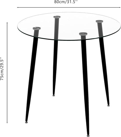 Tempered Glass Dining Table 32 Inch Round Kitchen Table with Black Metal Legs Modern Dinner Table for Dining Room Kitchen Small Space