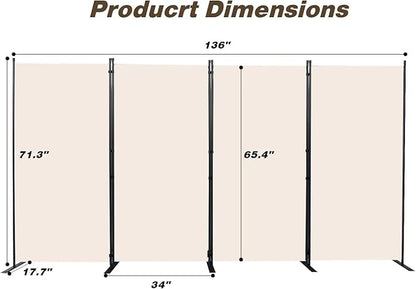 Room Divider, 4 Panel Folding Privacy Screens with Wider Support Feet, 6 Ft Portable Room Partition for Room Separator, 136" W X 71" H, Beige