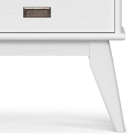 SIMPLIHOME Draper Solid Hardwood 64 inch x 22 inch Mid Century Modern Bookcase and Storage Unit in White for The Living Room, Study Room and Office