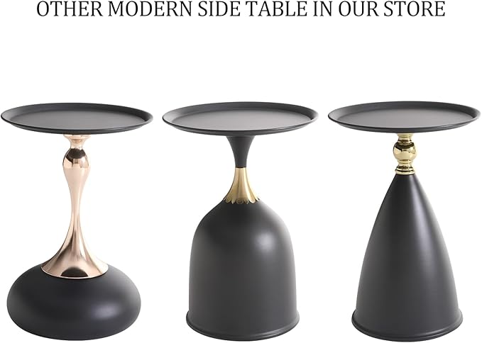 Small Round Black Side Table for Small Spaces, Pedestal Modern Couch End Tables for Living Room, Unique Accent Sofa Drink Table Metal Martini Tables for Recliner, Bedroom