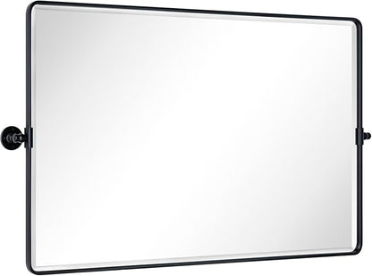 TEHOME 48x30'' Matt Black Horizontal Pivot Bathroom Vanity Mirror Large 30x48'' Black Metal Framed Rectangle Tilting Beveled Vanity Mirrors for Wall