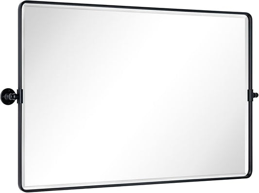 TEHOME 48x30'' Matt Black Horizontal Pivot Bathroom Vanity Mirror Large 30x48'' Black Metal Framed Rectangle Tilting Beveled Vanity Mirrors for Wall