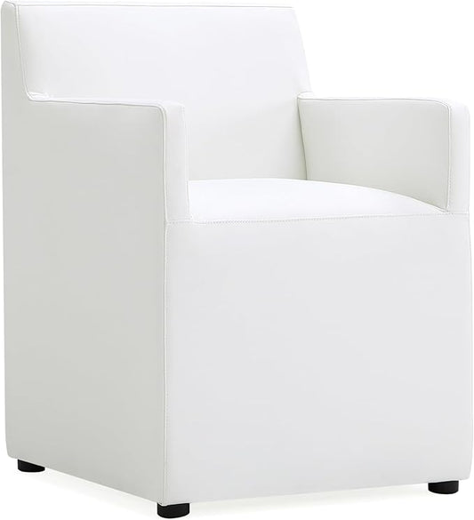Manhattan Comfort Anna Square Modern Dining Chair with Arms, Head-to-Toe Faux Leather Upholstered Accent Armchair with Plastic Foot Padding, Set of 1, Cream