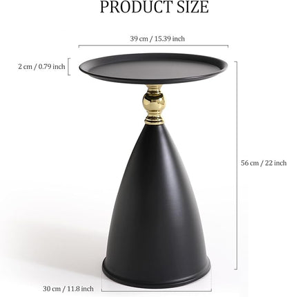 Small Round Black Side Table for Small Spaces, Pedestal Modern Couch End Tables for Living Room, Unique Accent Sofa Drink Table Metal Martini Tables for Recliner, Bedroom