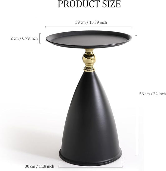 Small Round Black Side Table for Small Spaces, Pedestal Modern Couch End Tables for Living Room, Unique Accent Sofa Drink Table Metal Martini Tables for Recliner, Bedroom
