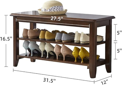 LEILISI Shoe Bench, Solid Wood Shoe Rack Bench Simple Style Shoe Storage Bench for Entryway Hallway Living Room and Corridor (31.5")