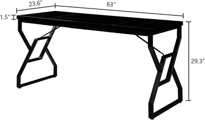 HOMISSUE 63-inch Executive Desk, Large Home Office Desk with Engineered Wood Tabletop and Metal Frame, Rustic Workstation Desks with Sturdy Structure, Long Computer Desks for Home Office, Writing