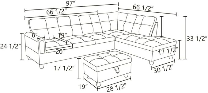 Brown L-Shaped 3-Piece Corduroy Sofa with Storage Ottoman Set, Sectional Couch Sofa Set for Living Room, Office, Small Space