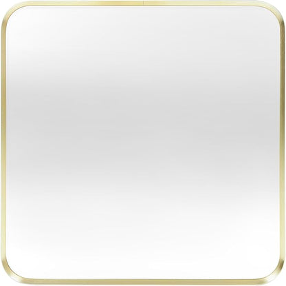 Wall Mount Mirror for Bathroom, Brushed Gold Metal Framed Rounded Corner Square Rectangular Vanity Mirror (30" x 30", Gold)