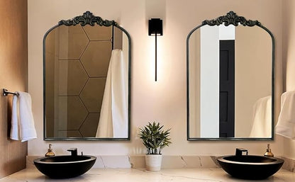 WAMIRRO Arched Mirror,Black Traditional Vintage Ornate Baroque Mirrors,Antique Brass Mirrors for Entryway/Fireplace/Living Room/Hallway/Bathroom.24“X36“ Black
