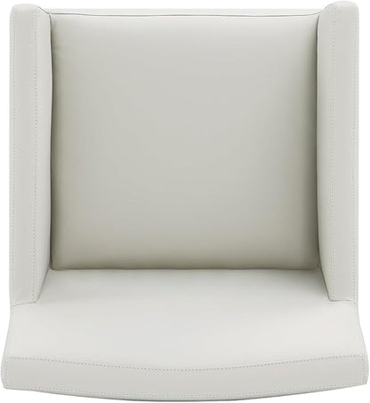 Manhattan Comfort Anna Square Modern Dining Chair with Arms, Head-to-Toe Faux Leather Upholstered Accent Armchair with Plastic Foot Padding, Set of 2, Stone Grey