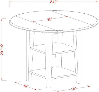 East West Furniture SUPL3-BMK-C 3 Piece Dining Table Set Contains a Round Dining Room Table with Dropleaf & Shelves and 2 Linen Fabric Upholstered Chairs, 42x42 Inch, Buttermilk & Cherry