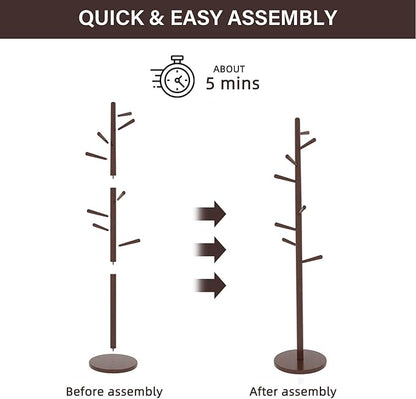 CozyDH Coat Rack Freestanding Solid Wood Coat Rack Stand, Coat Tree Freestanding with 8 Hooks Creative Tree Branch-look for Entryway, Hallway, Bedroom (Walnut)