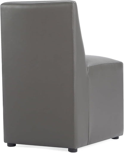 Manhattan Comfort Anna Square Modern Dining Chair with Head to Toe Faux Leather Upholstery and Plastic Foot Padding, Luxury Accent Furniture, Set of 1, Pewter