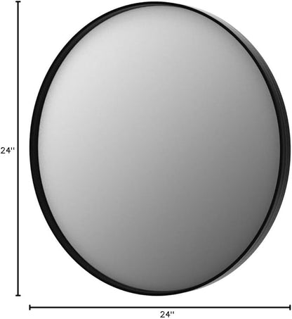 Keonjinn Black Round Mirror 24 Inch, Brushed Black Framed Circle Mirror for Bathroom, Aluminum Alloy Metal Frame, Modern Farmhouse Decorative Wall Mirror for Entryway, Living Room