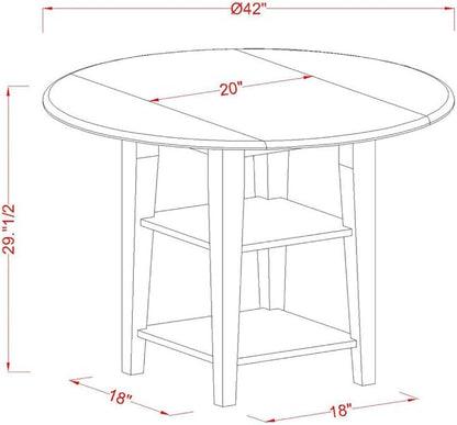 East West Furniture SUPF3-BCH-C 3 Piece Dining Room Table Set Contains a Round Kitchen Table with Dropleaf & Shelves and 2 Linen Fabric Upholstered Chairs, 42x42 Inch, Black & Cherry