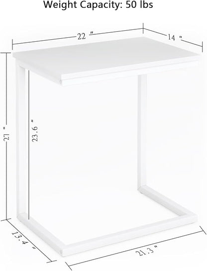 Sofa C Side End Table Wood Accent Couch Coffee Tray Snack Notebook Laptop Holder Over Bed Stand Reading Desk White Color 22x14x27 Inch Space Saving for Living Room Bedroom
