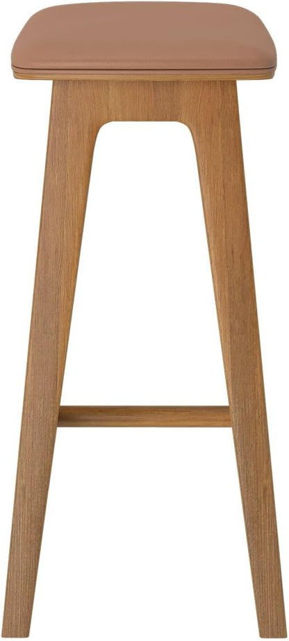 Plank+Beam Beryl Counter Height Stool - Mid-Century Modern Rubberwood Bar Stool with Faux Leather Seat, Metal Footrest, Easy Assembly, 4-Pack, Pecan/Toffee