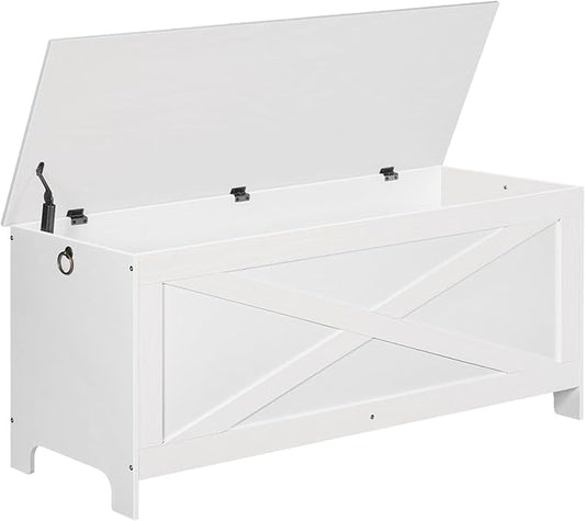 47.2" Toy Chest, Sturdy Entryway Storage Chest with Safety Hinge, Retro Toy Box, Wooden Look Accent Furniture for Living Room, Bedroom, White SCBW48801