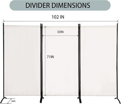 Room Divider 3-Panel Privacy Screen, Portable Screen Steel Frame with Hook&Loop for Home, Office, Classroom, Studio, Meeting (White
