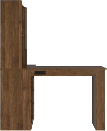 KEIKI L Shaped Home Office Desks with LED Light, Pegboard, Hutch, Drawers, Bookshelf & Storage Shelves, Modern Wooden Gaming Computer Corner Table for Work, Study, Writing