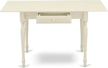 East West Furniture MZCL5-LWH-C 5 Piece Kitchen Table Set for 4 Includes a Rectangle Dining Room Table with Dropleaf and 4 Linen Fabric Upholstered Dining Chairs, 36x54 Inch, Linen White