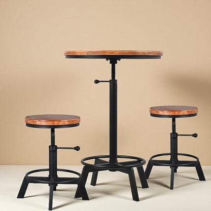 Farmhouse Bar Table 30-35.4inch Height Adjustable Rustic Bistro Pub Table for Kitchen Coffee House Vintage Cocktail Table Swivel Wooden Top