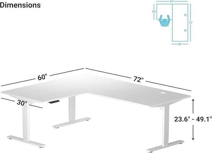 Progressive Desk Stand Up Height Adjustable Electric Standing Desk - L Shaped 60" x 72" Corner Computer Rising Workstation Table - Black Frame, Gray Oak Top