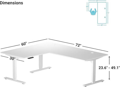 Progressive Desk Stand Up Height Adjustable Electric Standing Desk - L Shaped 60" x 72" Corner Computer Rising Workstation Table - Black Frame, Roasted Walnut Top