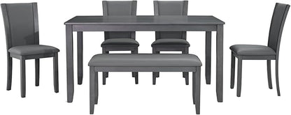 Ball & Cast 6 Piece Dining Table Set with 4 Upholstered Chairs & 1 Bench,Farmhouse Wooden Living Room Furniture for 6 W/ 58.5" Rectangle Kitchen Desk,for Restaurant,Home Bistro,Dining Room,Gray