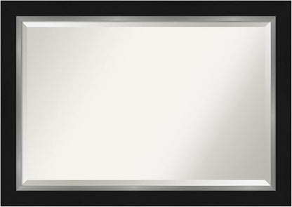 Amanti Art Black Bathroom Mirror for Over Sink, 30x42 Eva Black Silver Rectangle Vanity Mirror, Large Modern Contemporary Frame, Hangs Horizonally and Vertically, Bathroom Wall Decor, Beveled Edge