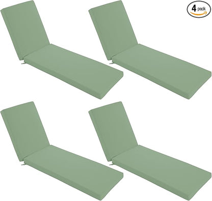 Chaise Lounge Cushions Outdoor Set of 4 - Waterproof and Fade Resistant Sun Lounger Replacement Cushions - Patio Lounger Pads with Removable Cover for Pool, Deck, 72 x 21 x 3 Inch, Sage Green