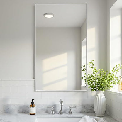 24x40 Inch Silver Bathroom Mirror - Copper-Free Mirror, Aluminum Alloy Frame Vanity Rectangle Wall Mounted Modern Mirror for Bedroom/Living Room/Porch Horizontal or Vertical