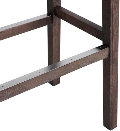 Alaterre Furniture Williston Bar Height Stool, Set of 2, Dark Brown, Solid Rubberwood Frame, Wire Brush Finish, Gray Accents, Linen-Like Fabric Upholstery, Dimensions 21 in. W x 14 in. D x 31 in. H
