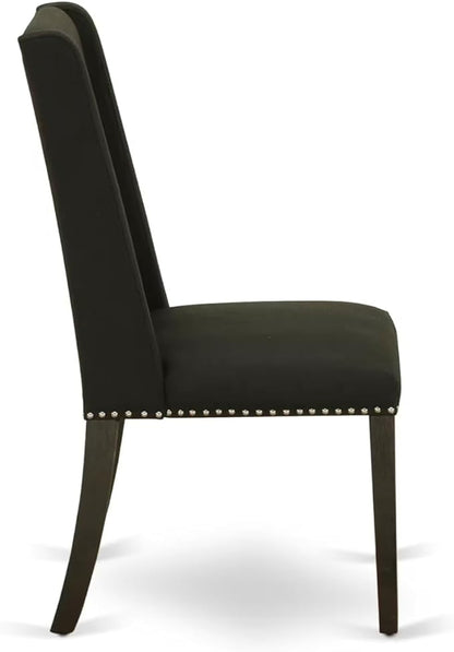 East West Furniture V697FL624-9 9 Piece Kitchen Table Set Includes a Rectangle Dining Table with V-Legs and 8 Black Linen Fabric Parson Dining Room Chairs, 40x72 Inch, Multi-Color