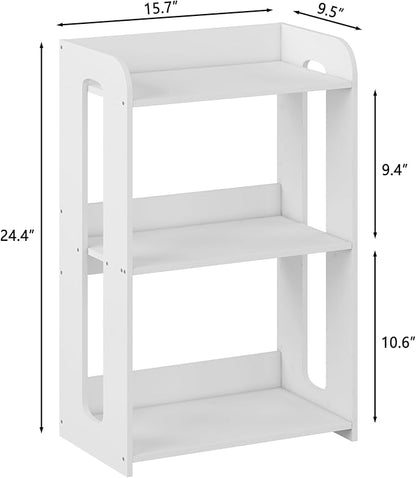 3 Tier End Table Nightstand White, Small Bookshelf with Open Shelf, Narrow Side Table Bedside Table for Bedroom, Living Room, Office, Bathroom