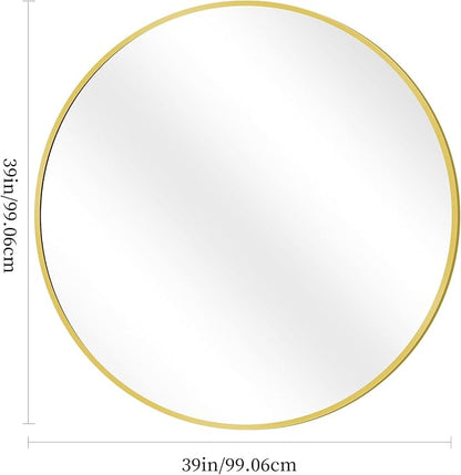 Gold Round Mirror, 39 Inch Wall Mounted Aluminum Alloy Metal Frame Mirror, Perfect for Bathroom, Entryway, Living Room
