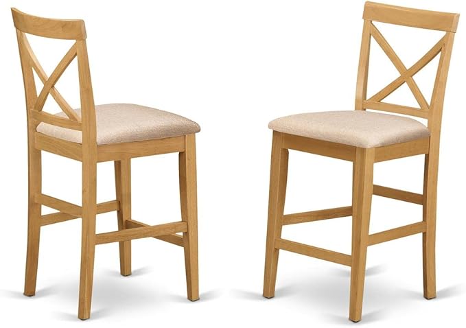 East West Furniture JAPB3-OAK-C 3 Piece Counter Height Pub Set Contains a Round Dining Room Table with Pedestal and 2 Linen Fabric Upholstered Chairs, 36x36 Inch, Oak