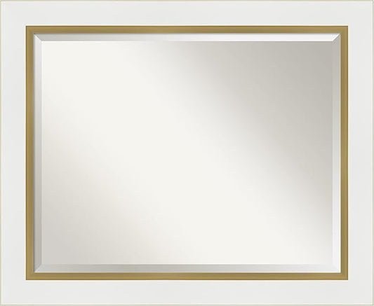 Amanti Art White Bathroom Mirror for Over Sink, 27x33 Eva White Gold Rectangle Vanity Mirror, Large Modern Contemporary Frame, Hangs Horizonally and Vertically, Bathroom Wall Decor, Beveled Edge