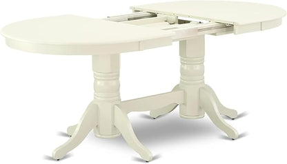East West Furniture VAAB5-LWH-02 5 Piece Dining Room Table Set Includes an Oval Kitchen Table with Butterfly Leaf and 4 Light Beige Linen Fabric Parsons Chairs, 40x76 Inch, Linen White