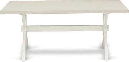 East West Furniture X027CE215-6 6 Piece Dining Room Set Contains a Rectangle Dining Table with X-Legs and 4 Baby Blue Linen Fabric Parson Chairs with a Bench, 40x72 Inch, Multi-Color