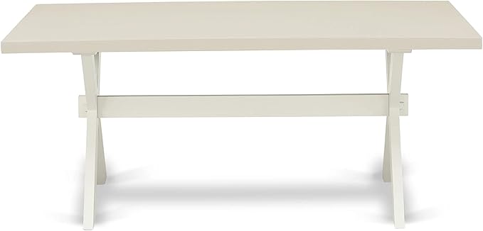 East West Furniture X027VE215-9 9 Piece Dining Room Table Set Includes a Rectangle Dining Table with X-Legs and 8 Baby Blue Linen Fabric Upholstered Parson Chairs, 40x72 Inch, Multi-Color