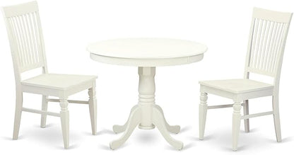 East West Furniture ANWE3-LWH-W 3 Piece Kitchen Table Set for Small Spaces Contains a Round Dining Room Table with Pedestal and 2 Dining Chairs, 36x36 Inch, Linen White