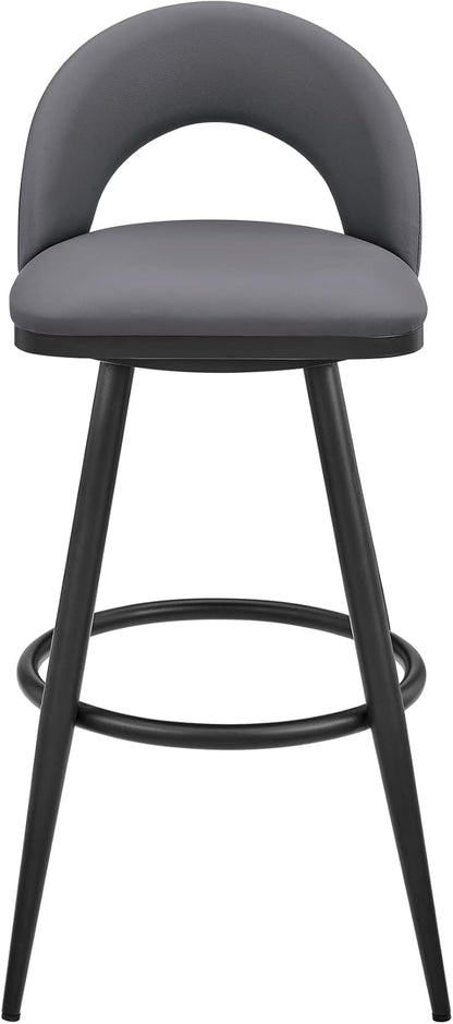 Armen Living Charlotte Swivel Counter Stool in Black Metal and Grey Faux Leather