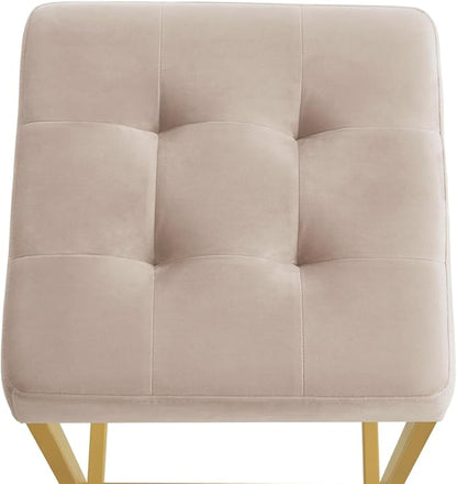 24KF Contemporary Counter Height Bar Stool Set of 2 for Kitchen Island, 26" H Velvet Padded Gold Barstool Bar Chair,5066-Taupe