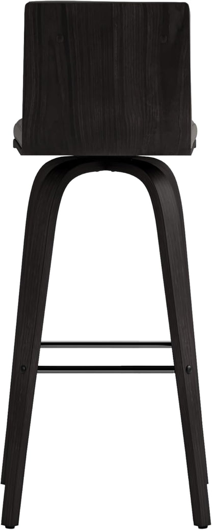 Armen Living Vienna 30" Swivel Bar Stool in Black Wood Finish with Gray Faux Leather - Set of 4