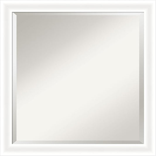 Amanti Art White Bathroom Mirror for Over Sink, 23x23 Oliver White Narrow Square Vanity Mirror, Medium Modern Wood Frame, Hangs Horizonally and Vertically, Bathroom Wall Decor, Beveled Edge