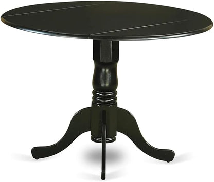 East West Furniture DLAS3-BLK-12 3 Piece Dining Table Set contain A Wood Table and 2 Dark Gray Polyester Fabric Dinner Chairs with Stylish Back- Black Finish