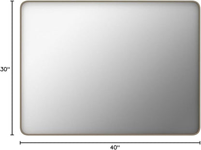 Bronze Bathroom Mirror 40x30 Inch, Brushed Bronze Metal Frame Mirror for Wall, Rounded Rectangle Bathroom Vanity Mirror with Tempered Glass, Anti-Rust, Horizontal/Vertical