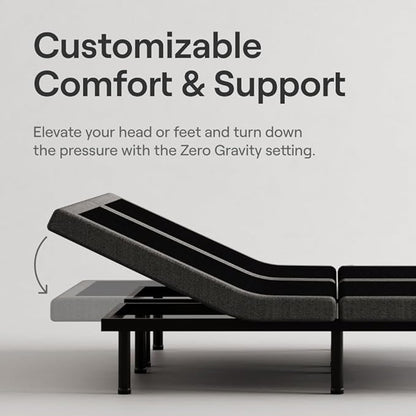 Nectar Luxe Split King Adjustable Base & 14” Mattress (New Version) - Head & Foot Incline - Medium Firm Memory Foam - Cooling Upgrade - 3 Massage Settings - 365-Night Mattress Trial & Forever Warranty